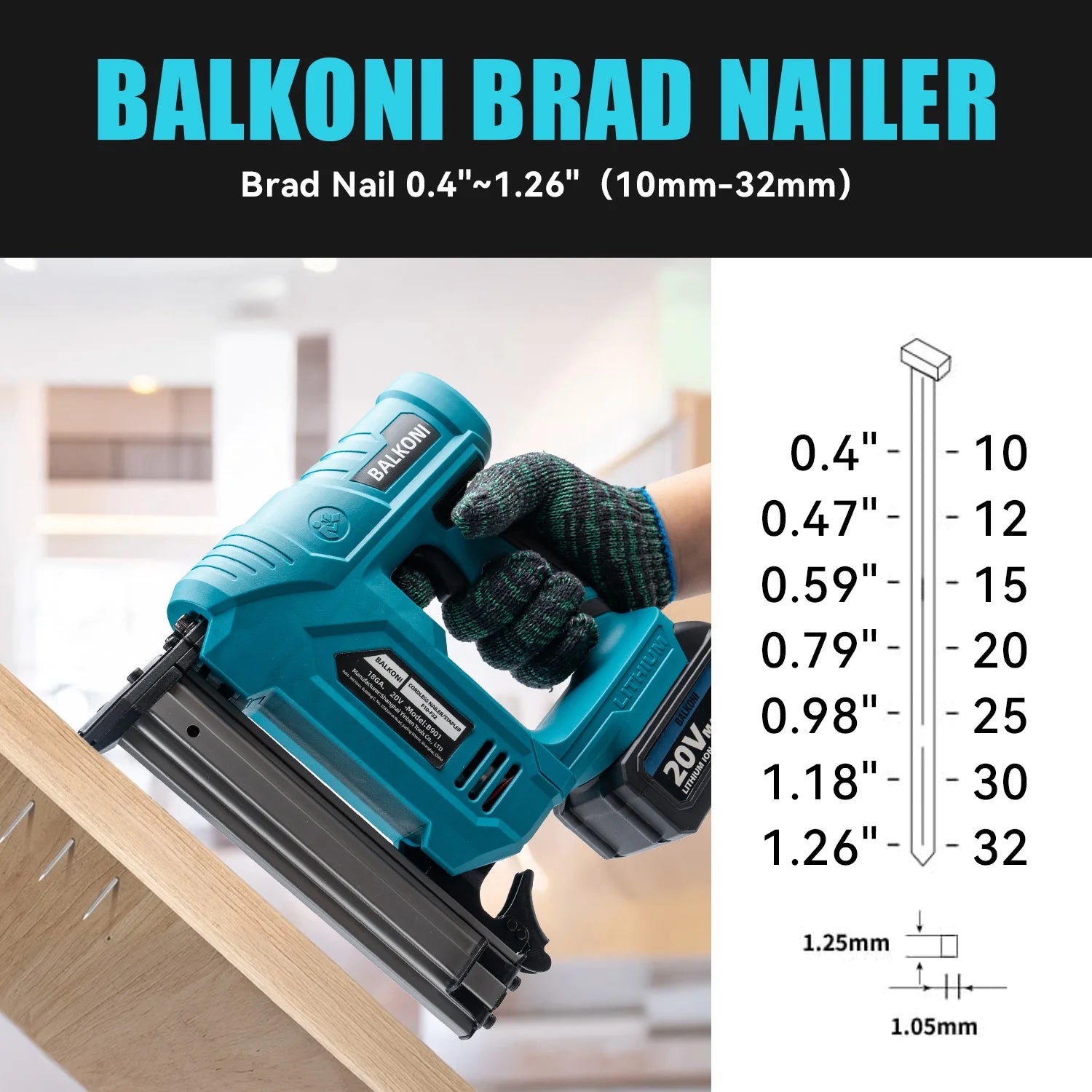 BALKONI 18 Gauge Cordless Finish Nail Gun,F10-F32 MAX, with 2*1500 mAh Battery and A Charger, 1000 Piece F30 Nails