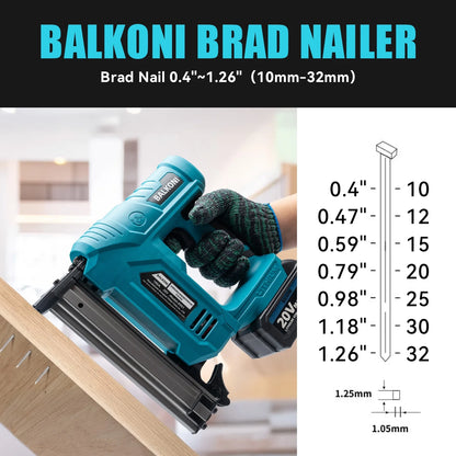 BALKONI 18 Gauge Cordless Finish Nail Gun,F10-F32 MAX, with 2*1500 mAh Battery and A Charger, 1000 Piece F30 Nails