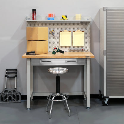 Seville Classics UltraHD Heavy Duty Commercial Lighted Workcenter Workbench w/Pegboard, Granite, 48" W x 24" D x 65.5" H