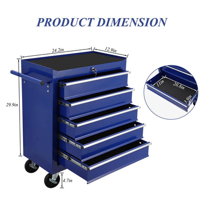 Tool Chest New 5 Drawer Rolling Tool Box 24.25" x 12.99"