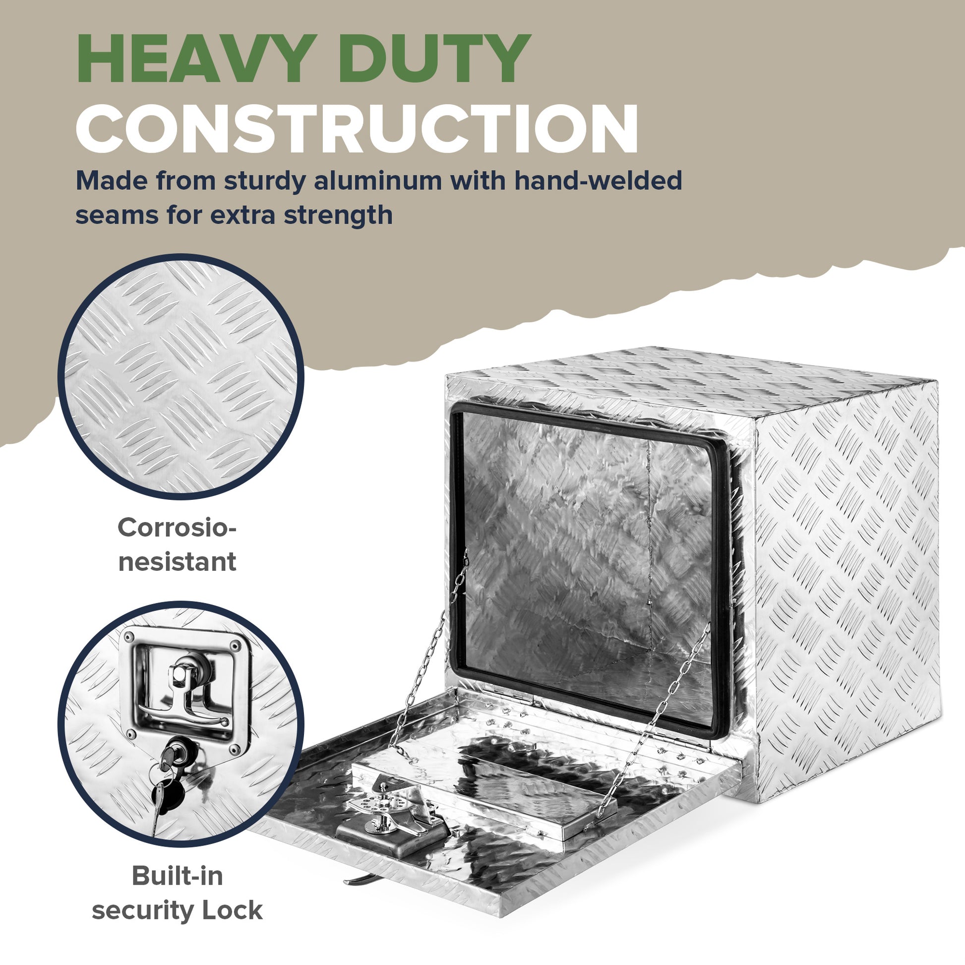 ARKSEN 30" Aluminum Truck Underbody ToolBox w/T-Handle Latch Durable Pickup Trailer Storage Organizer Tool Box Key Lock, Silver