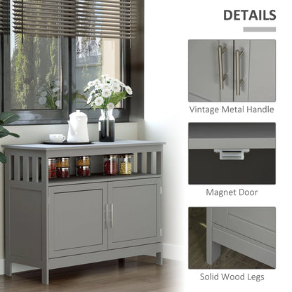 HomCom Kitchen Console Table/Buffet Sideboard/Wooden Storage Table with 2-Level Cabinet and Open Shelf, Grey