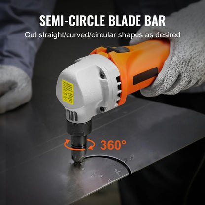 KFFKFF Sheet Metal Nibbler, 550W Powerful 2200 RPM High Speed, 360 Degree Rotation Electric Nibbler Metal Cutter, Straight Curve and Circle Cutting for Stainless Steel, Aluminum, Plastic