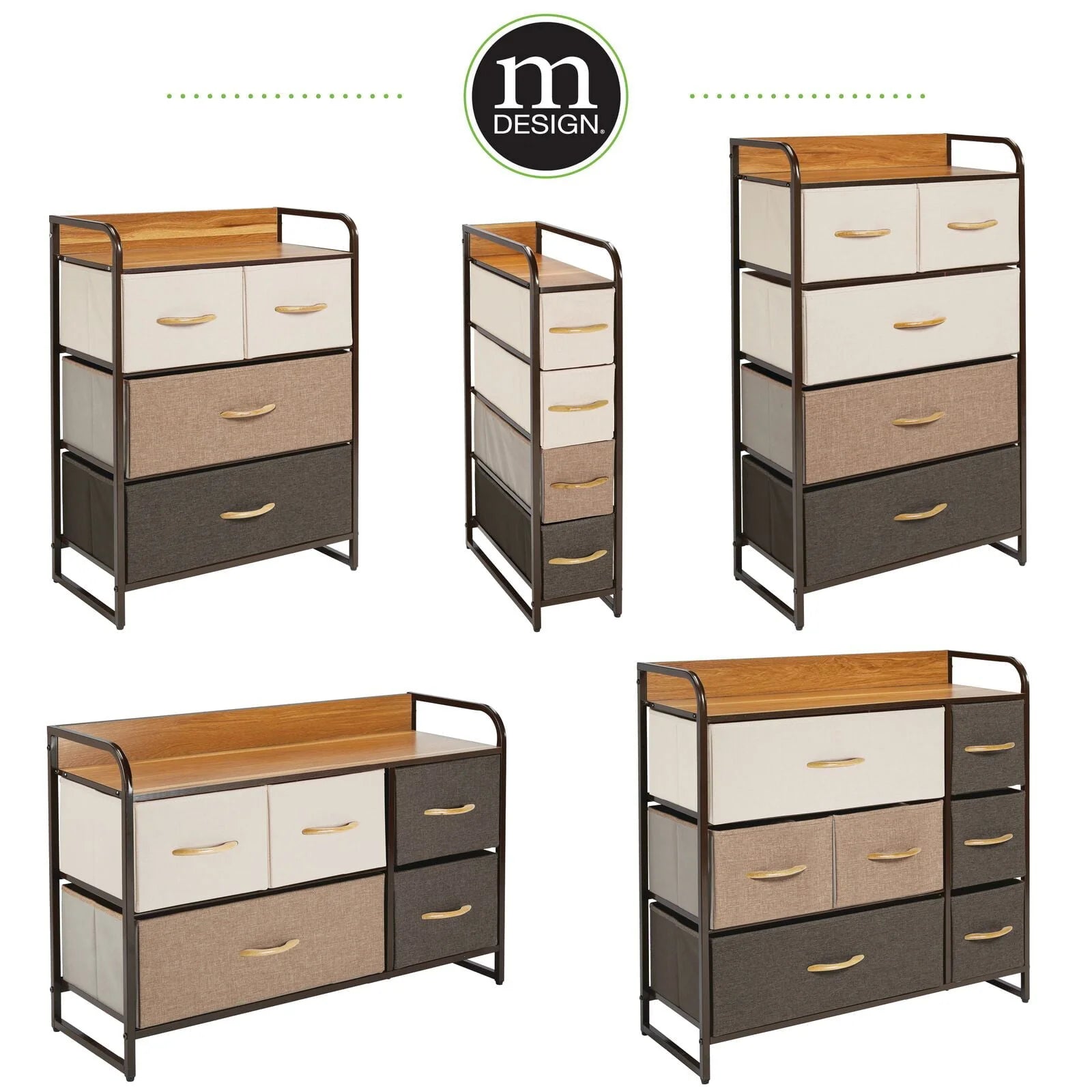 mDesign Large Storage Dresser Furniture with 7 Fabric Drawers, Multi/Dark Brown