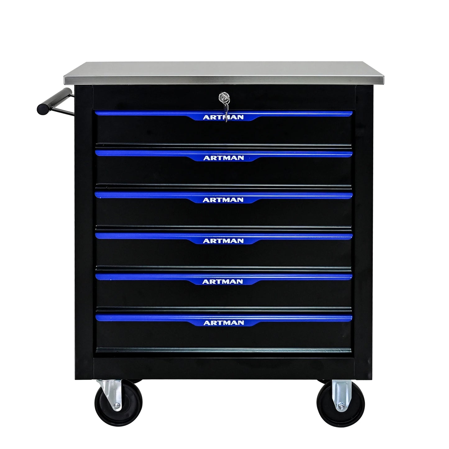 Tool Chest, 6-Drawer Rolling Tool Storage Cabinet with Wheels, Detachable Lockable Tool Box, Metal Tool Cart for Garage Workshop, Black Blue