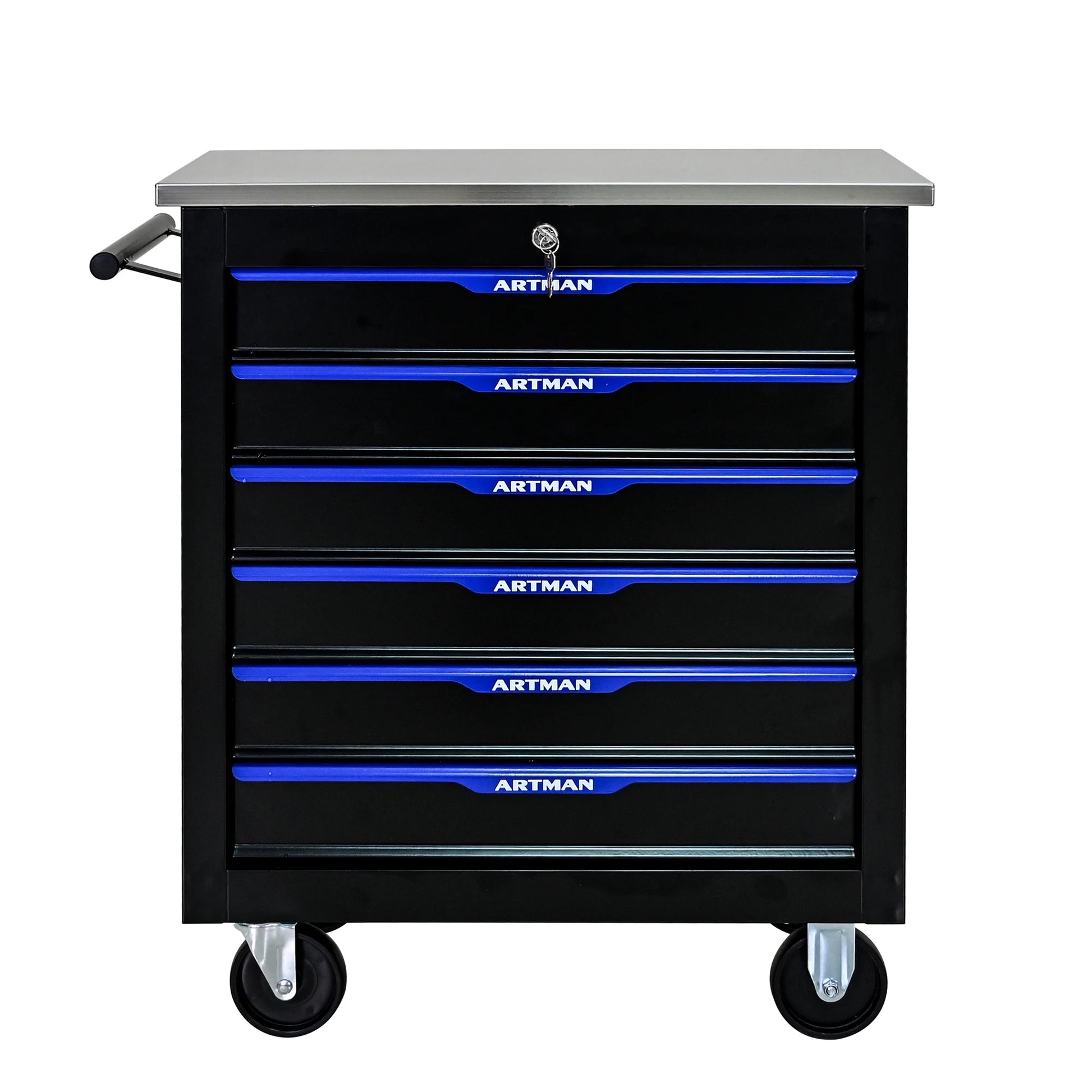 Tool Chest, 6-Drawer Rolling Tool Storage Cabinet with Wheels, Detachable Lockable Tool Box, Metal Tool Cart for Garage Workshop, Black Blue