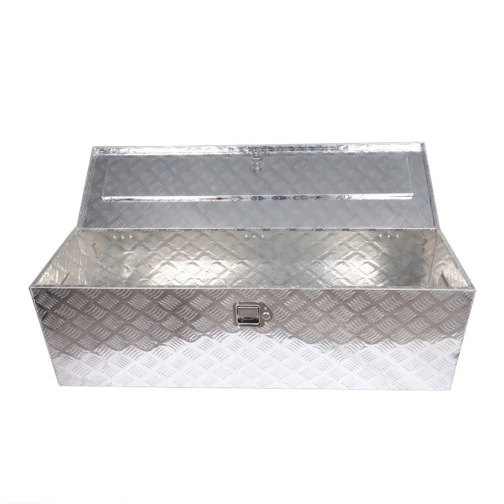 Genrics 49 Inch Trailer Tongue Tool Box Chest Box Diamond Tread Aluminum Heavy Duty Truck Pick Up Underbody Storage Organizer Handling Tools Weather Resistant w/Lock Sliver