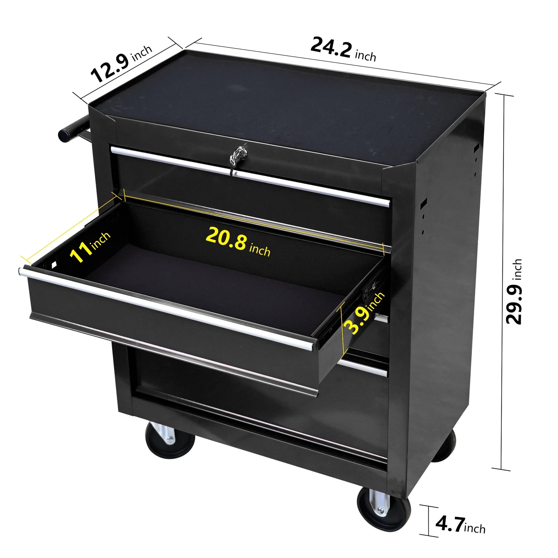 Tool Cabinets Rolling Tool Chest, 4 Drawer Tool Box with Wheels, Heavy Duty Industrial Service Cart Storage Organizer with Locking System, Rolling Tool Box Organizer Tool Case for Garage, Repair Shop