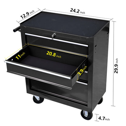 Tool Cabinets Rolling Tool Chest, 4 Drawer Tool Box with Wheels, Heavy Duty Industrial Service Cart Storage Organizer with Locking System, Rolling Tool Box Organizer Tool Case for Garage, Repair Shop