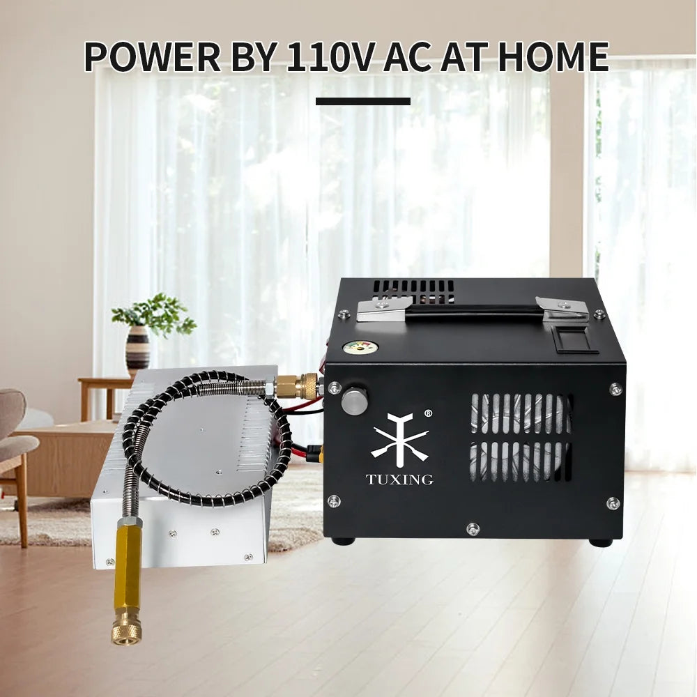 TUXING 4500Psi PCP Air Compressor w/Built-in Transformer, One-Button Start for PCP Rifles, Paintball Guns, Diving Tanks