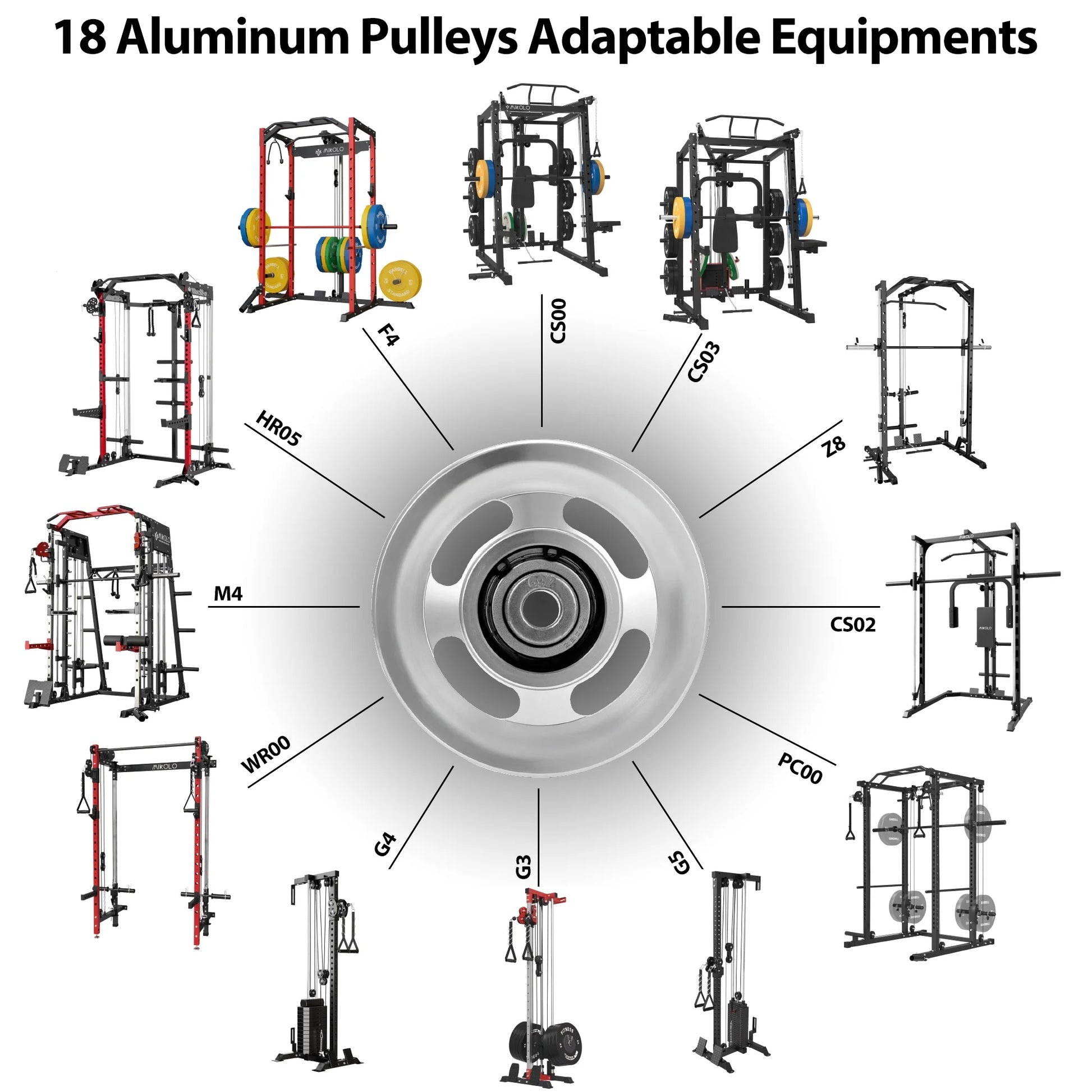 Mikolo Pulley system for home gym, Aluminum GYM Pulley Wheel Universal Aluminum Alloy Bearing Pulley Wheel for Cable Machine Gym Equipment Part Garage Door, 18PCS