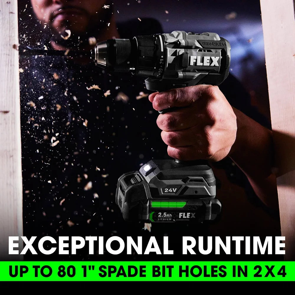 FLEX FXM201-2A 24V BRUSHLESS CORDLESS 2 TOOL COMBO KIT 1/2" 2 SPEED DRILL DRIVER & 1/4" HEX IMPACT DRIVER W/2 2.5H LITHIUM BATTERY + CHARGER