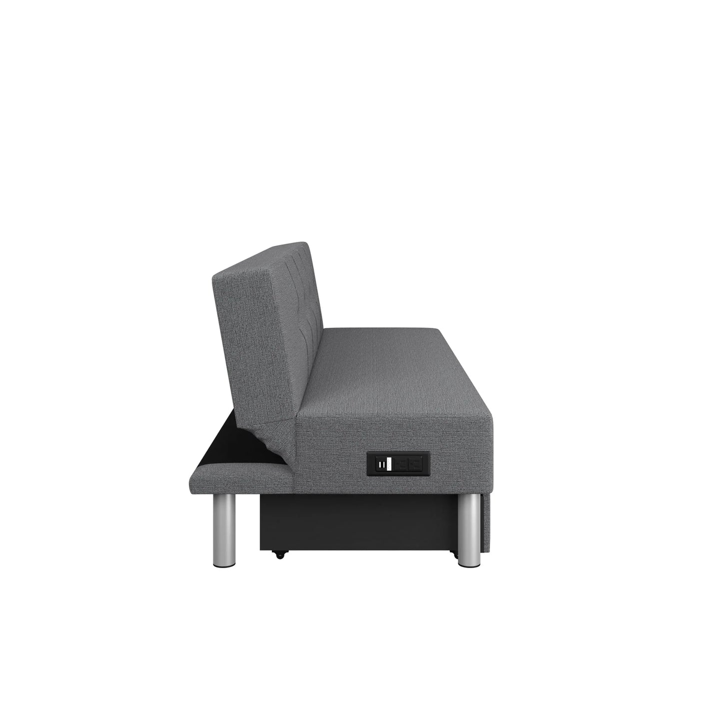 Serta Windsor Futon with Storage and Power, Gray Fabric
