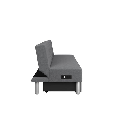 Serta Windsor Futon with Storage and Power, Gray Fabric