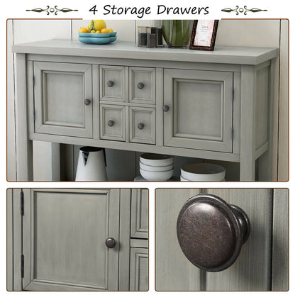 Buffet Sideboard, 46" Dining Room Console Table with 4 Storage Drawers, 2 Cabinets, 1 Bottom Shelf, Antique Grey, Q3687