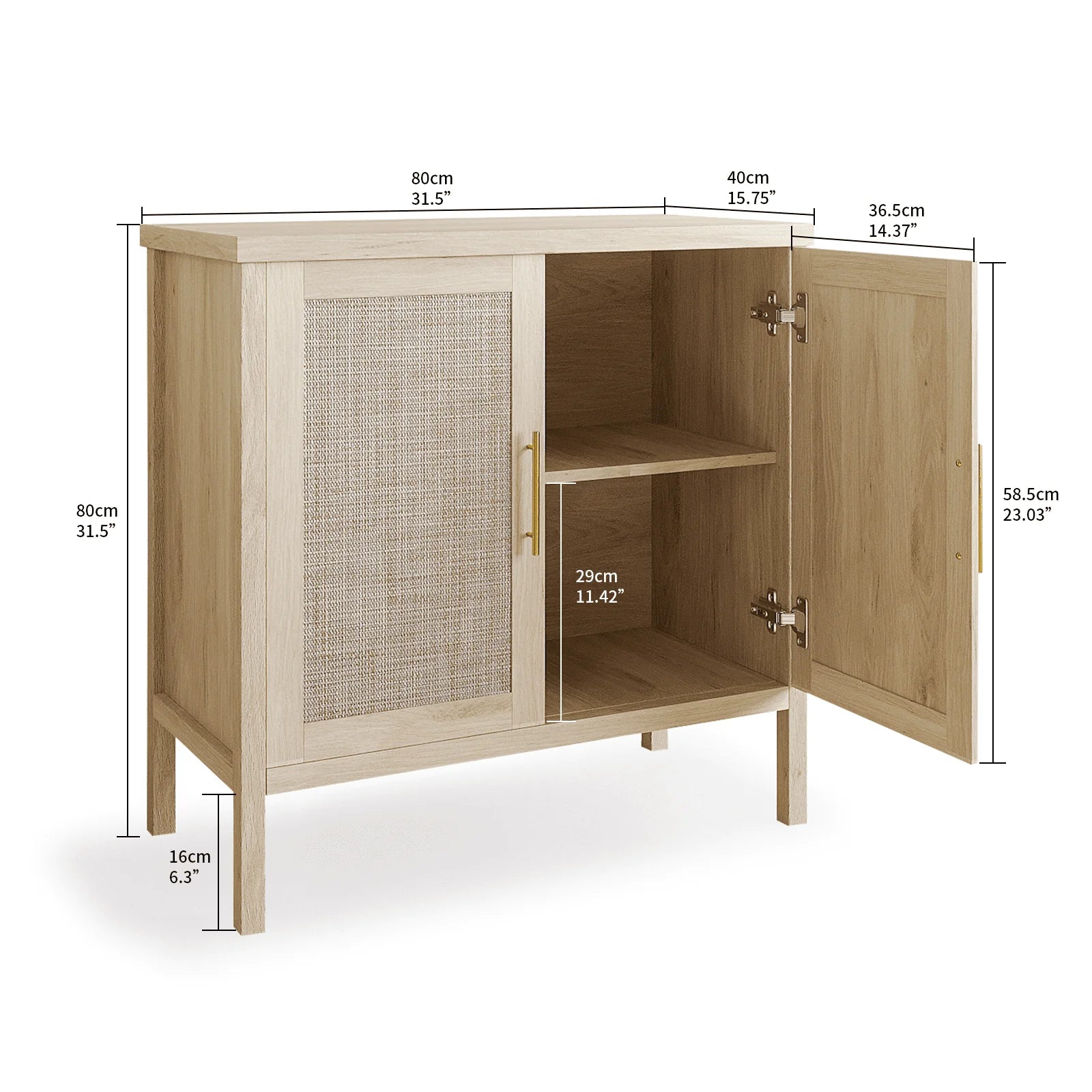 RichYa Rattan Storage Cabinet Buffet Cabinet Sideboard Cupboard for Hallway Entry Living Room 31.5" W x 15.75" D x 31.5" H Wood Color
