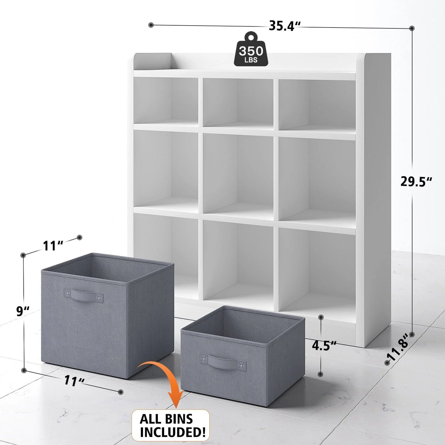 EnHomee 9 Cube Storage Organizer Cubby Storage 9 Cube bookshelf With Bins For Bedroom Livingroom White Cubby Storage for Home, White Finish