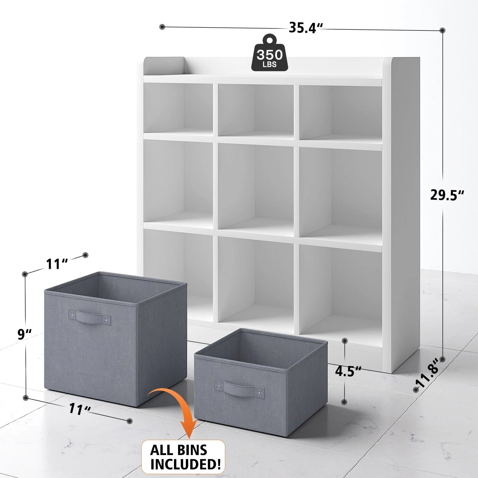 EnHomee 9 Cube Storage Organizer Cubby Storage 9 Cube bookshelf With Bins For Bedroom Livingroom White Cubby Storage for Home, White Finish