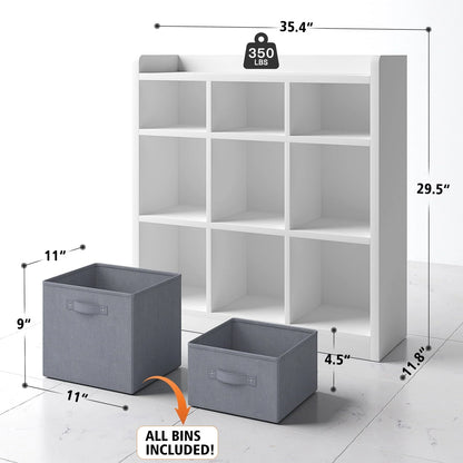 EnHomee 9 Cube Storage Organizer Cubby Storage 9 Cube bookshelf With Bins For Bedroom Livingroom White Cubby Storage for Home, White Finish