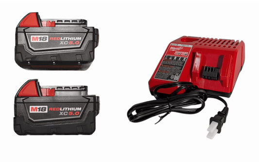 Milwaukee M18 REDLITHIUM XC5.0 Battery Starter Kit C (2) 5.0Ah Batteries & M18/M12 Charger, 2.5X Runtime, REDLINK Intelligence, Cold Weather Performance (Model 48-59-1852B)