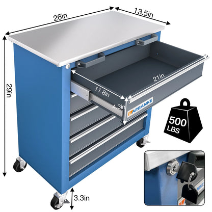 LARBANKE 5-Drawer Rolling Tool Chest with Key Lock, Drawer Liners, Link Buckle, Suitable for Warehouse and Garage
