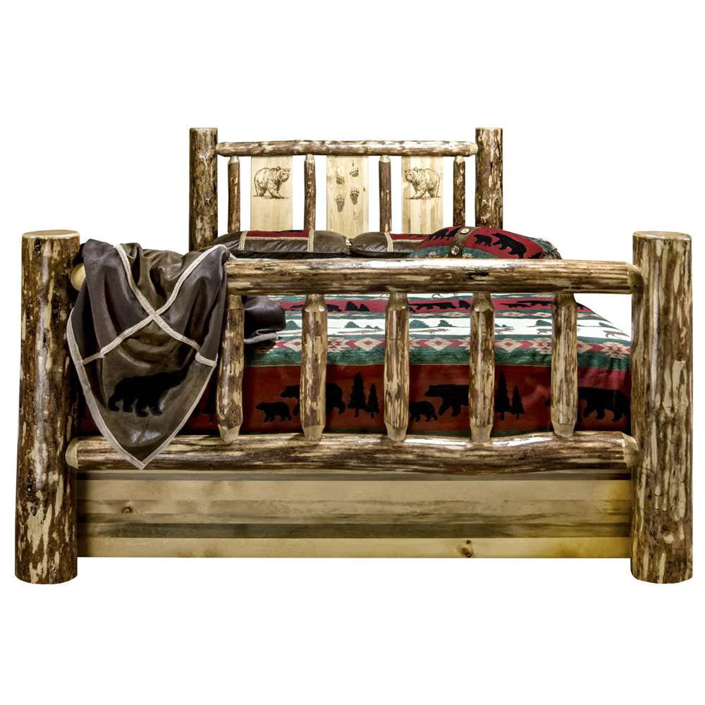 Bear Design Storage Engraved Bed in Stain and Clear Lacquer (Twin: 87 in. L x 46 in. W x 47 in. H (314 lbs.))
