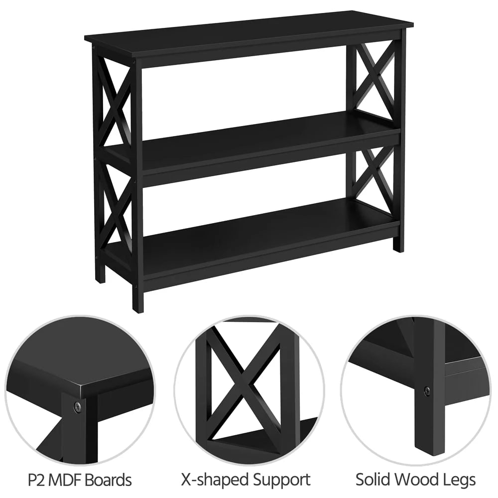 Easyfashion 3 Tier X-Design Console Table with Storage Shelves, Multiple Colors