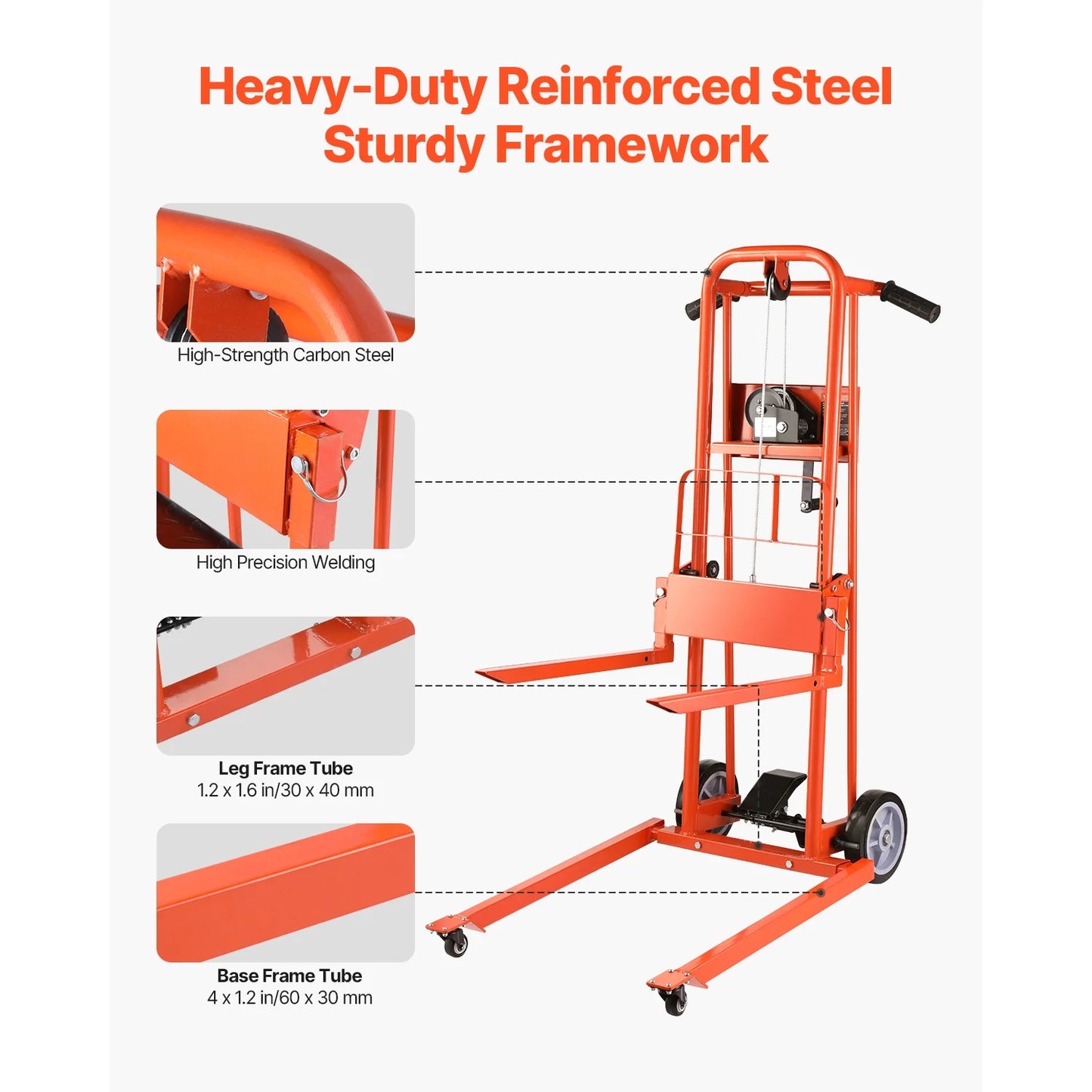 KFFKFF Manual Lift Stacker, Pallet Dolly with 330lbs Load Limit, Maximum Elevation of 42.9in, Winch Stacker, Versatile Pallet Truck Stacker Equipped with Rotating Wheels and Lifting Plate