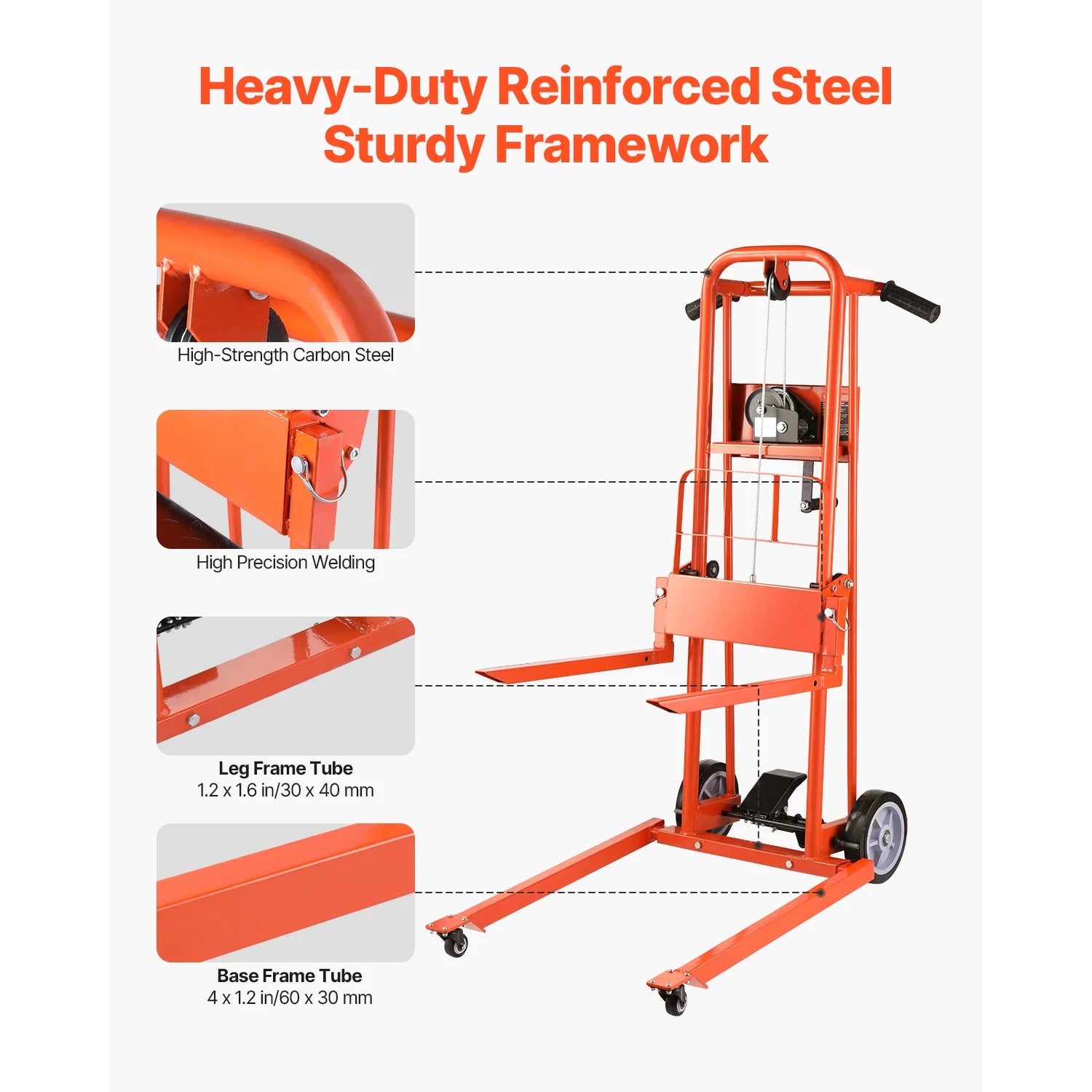 KFFKFF Manual Lift Stacker, Pallet Dolly with 330lbs Load Limit, Maximum Elevation of 42.9in, Winch Stacker, Versatile Pallet Truck Stacker Equipped with Rotating Wheels and Lifting Plate