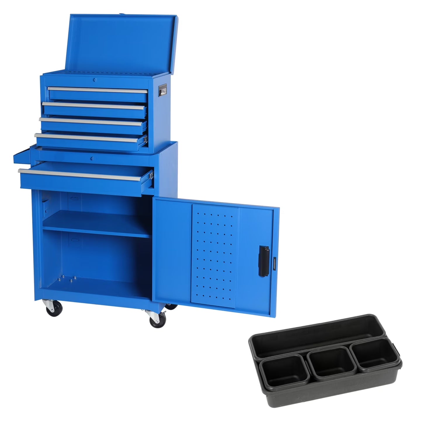 5-Drawer Rolling Tool Chest, 2 in 1 Detachable Tool Box with Lockable Wheels, Adjustable Shelf, and Liner for Garage and Workshop Storage (Yellow)