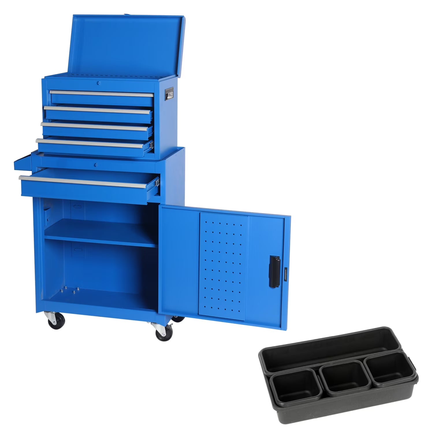 5-Drawer Rolling Tool Chest, 2 in 1 Detachable Tool Box with Lockable Wheels, Adjustable Shelf, and Liner for Garage and Workshop Storage (Yellow)
