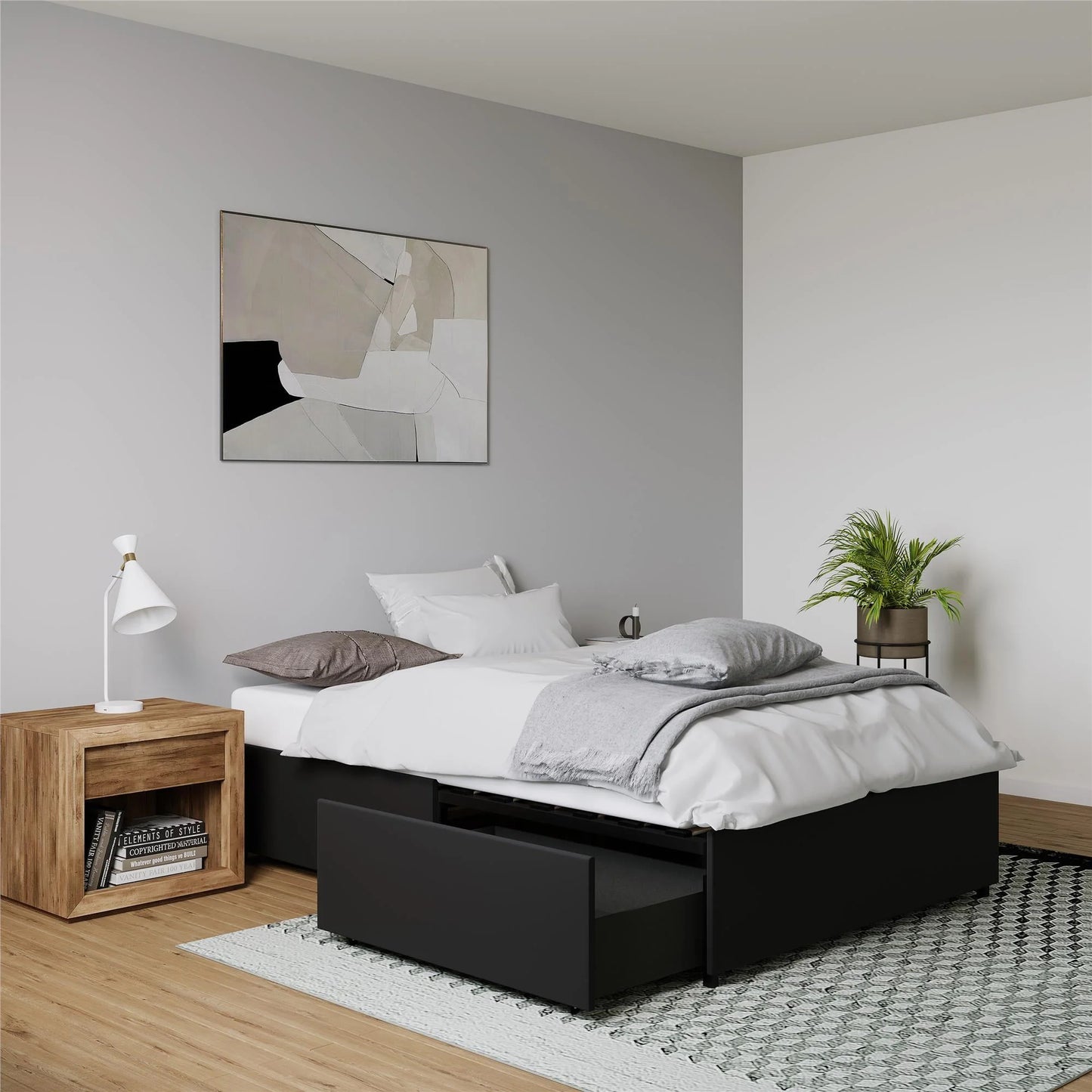 DHP Maven Platform Bed with Storage, Full, Black Faux leather