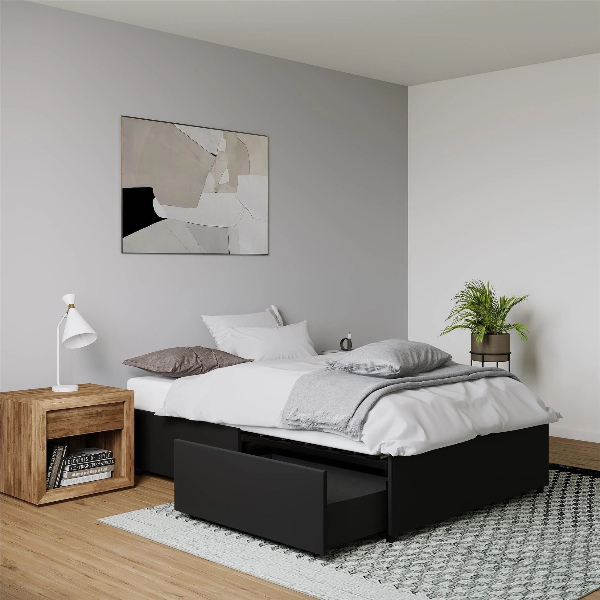 DHP Maven Platform Bed with Storage, Full, Black Faux leather