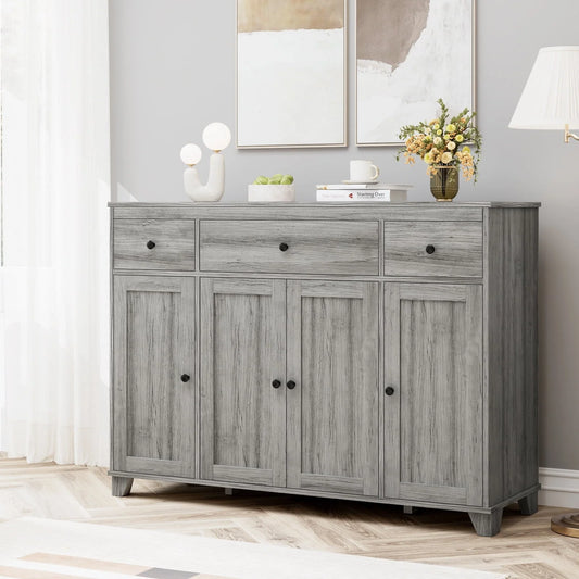 Homfa Buffet Sideboard, Wooden Storage Cabinet with Drawers & Doors, Wide Buffet Cabinet for Dining Room, Gray