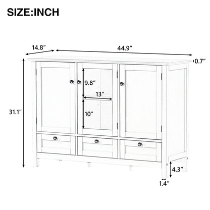 Modern Storage Cabinet, BUG HULL 44.9" Wide Solid Wood Sideboard Buffet Table, Console Table with 3 Doors and Drawers, White