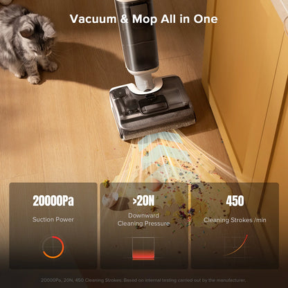 Roborock F25 GT Vacuum Mop All in One, Wet Dry Vacuum Cleaner Cordless, 20000Pa Floor Cleaner Machine for Tile Hardwood Wood Vinyl Floor, Edge to Edge Self Cleaning Electric Mop with 180° Lie-Flat