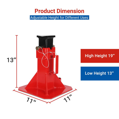 Garvee Car Jack,Floor Jack Stands,Jack Stand with Lock, for Supporting Trucks Trailers Car, Adjustable Height 11"-18", 12 Ton (26,400 Lb) Capacity, Red, 1 Pair