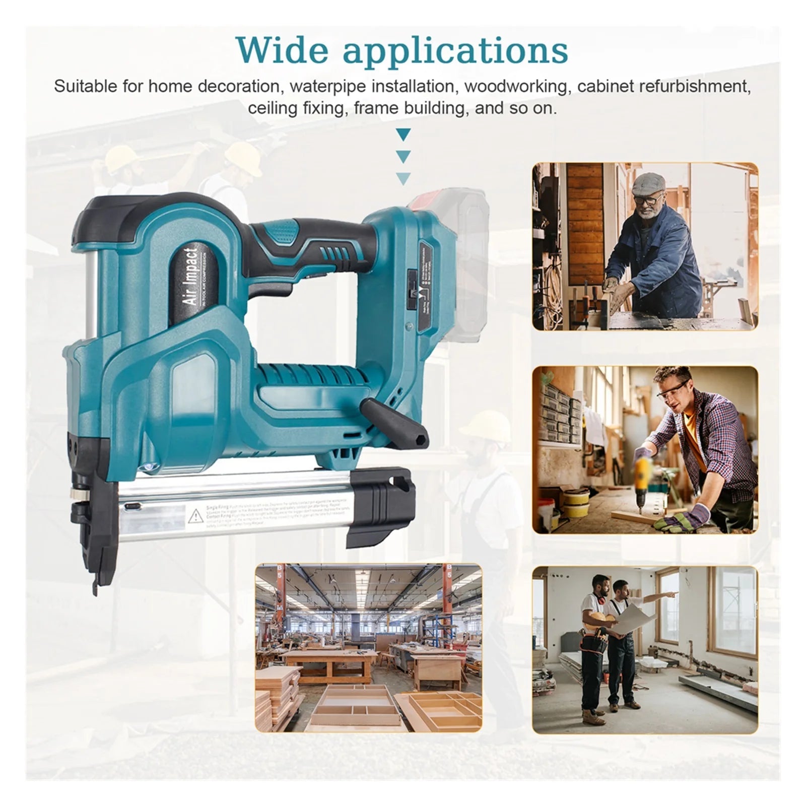 Electric Nail Gun Cordless Straight Nailing Machine Electric Stapler With 32mm 50mm Nails Compatible With Battery