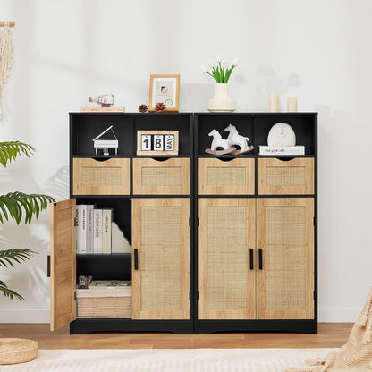 Iwell Rattan Storage Cabinet with 2 Drawers & 2 Shelves, Floor Cabinet for Living Room