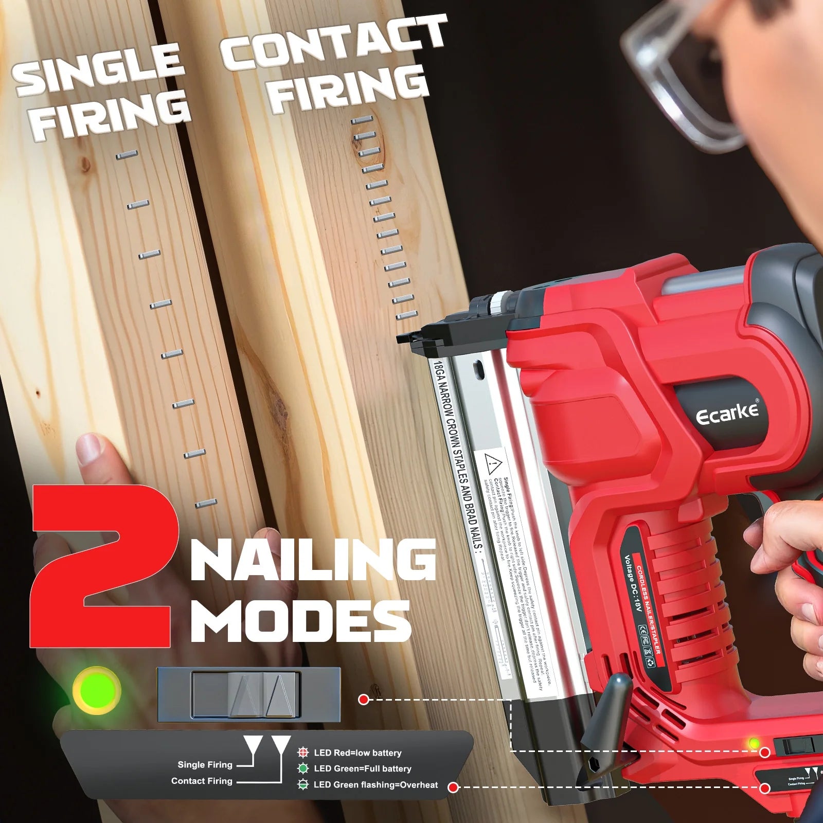Gauge Electric Nail Gun Compatible with Milwaukee Battery,2 in 1 Cordless Brad Nailer and Stapler with 18GA Nails/Staples,Battery for M18 18V Power,2 Firing Modes for Trim Wood Crafting DIY