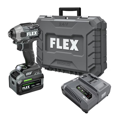 Flex 1/4"" Quick Eject Hex Impact Driver Kit w/Multi Mode Stacked Lithium Batte