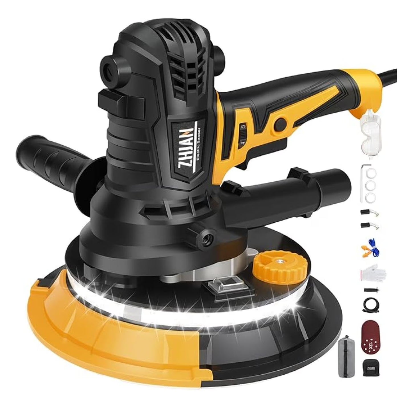 Handheld Drywall Sander 900W, 1400-2700RPM Portable Electric Wall Polishing Machine,Electric Drywall Sander with Vacuum, LED light,Rough and fine Sanding,12 PCS Sanding Disc