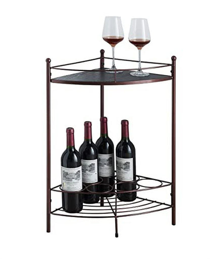 Kings Brand Furniture - Corner Side End Table with 7-Bottle Wine Storage Rack, Bronze