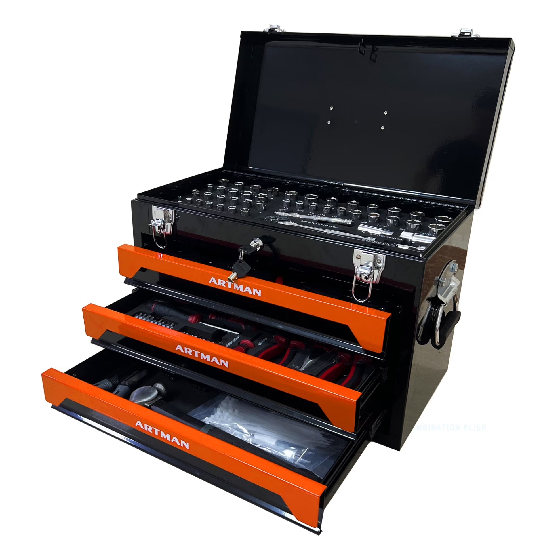 799PCS Aluminum Trolley Case Tool Set, Complete Tool Box Set with Rolling Wheels, Household Hand Tools Kit for Men, Silver
