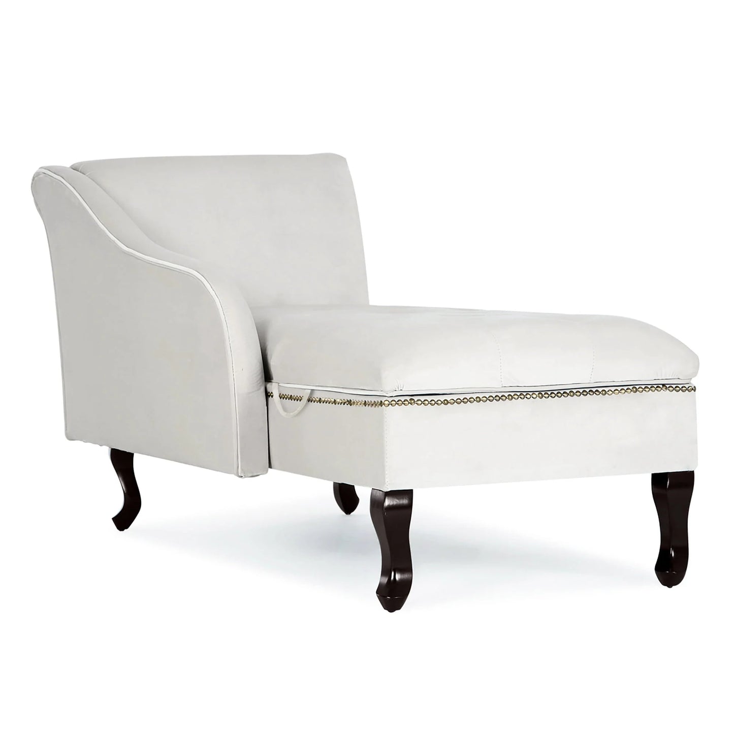 Belleze Nailhead Trim Velveteen Storage Chaise Lounge Chair Tufted Couch for Bedroom Living Room Fold Open Lid, Beige