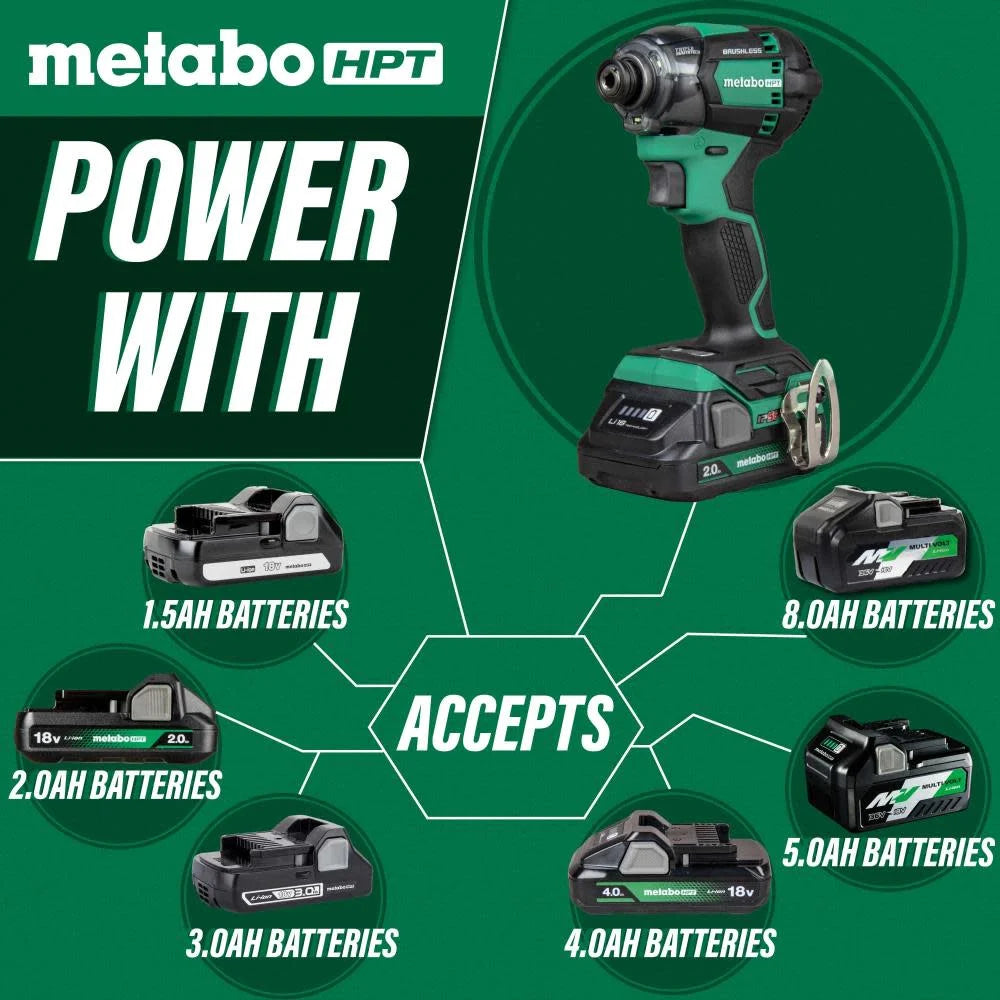 Metabo HPT 18V MultiVolt Cordless Triple Hammer BOLT Impact Driver Set, Power Impact Driver Kit with Case, 2 Lithium-Ion Batteries and Charger, 1/4-Inch Chuck, WH18DC