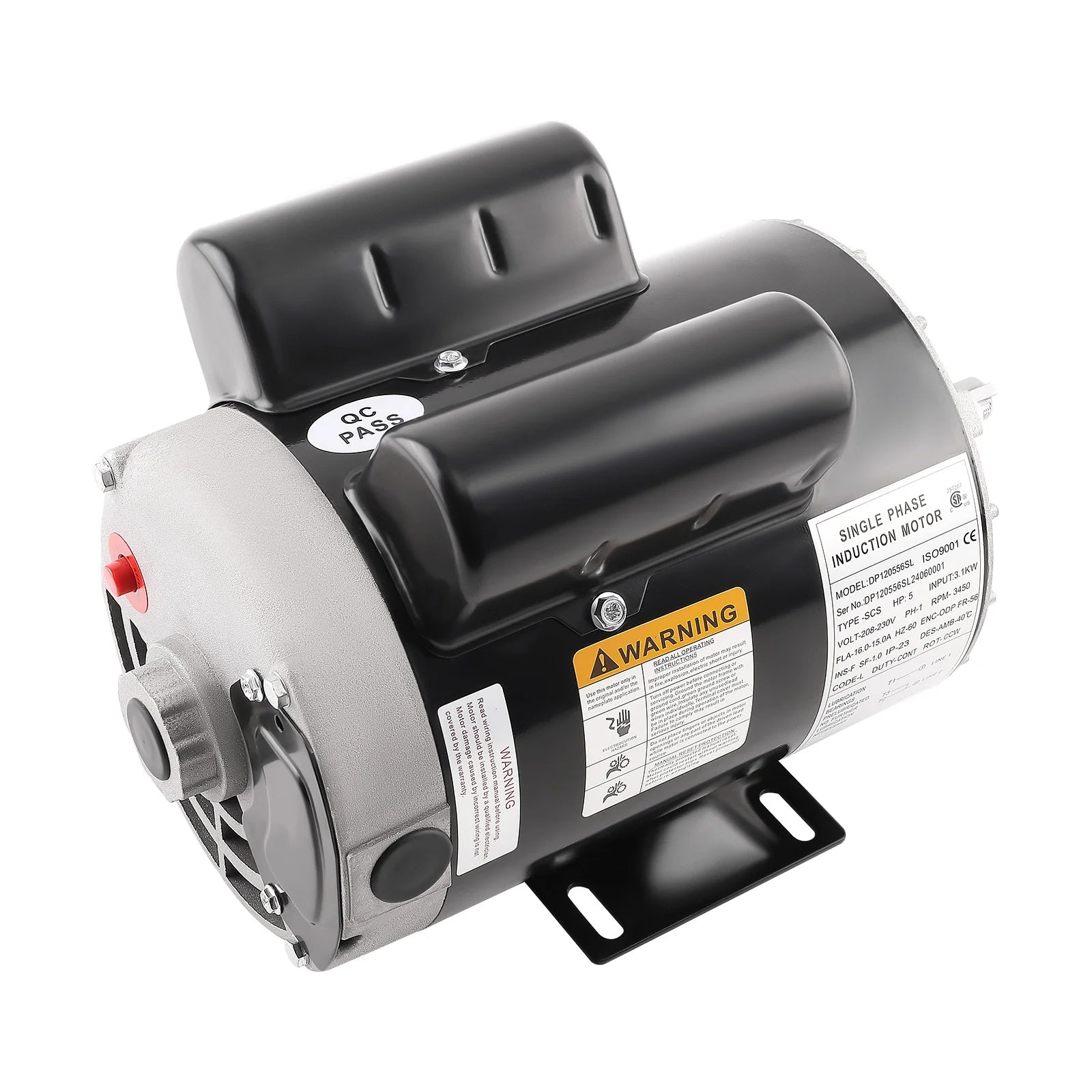 maXpeedingrods 5HP SPL Air Compressor Electric Motor, 56 Frame 3450RPM, 230V 15.0Amps Voltage, 5/8" Keyed Shaft, CCW Rotation, 1.88" Shaft Length for Air Compressors