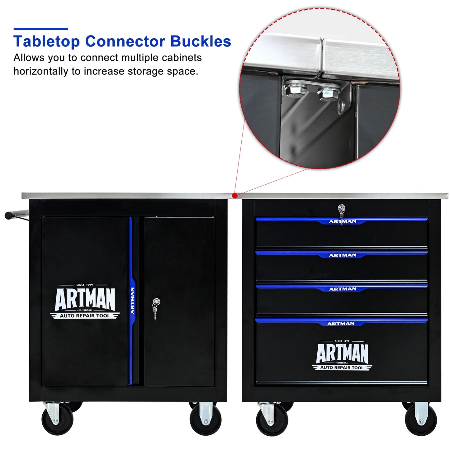 Aukfa Composable 25.9 in Tool Chest with 7 Drawers&7 Plastic Storage Box for Workshop Garage, Black