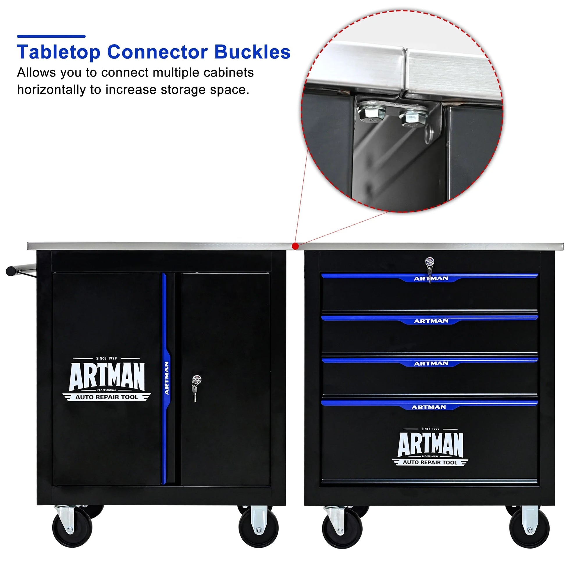 Aukfa Composable 25.9 in Tool Chest with 7 Drawers&7 Plastic Storage Box for Workshop Garage, Black