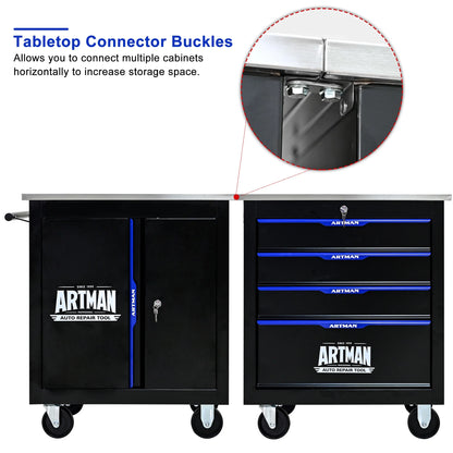 Aukfa Composable 25.9 in Tool Chest with 7 Drawers&7 Plastic Storage Box for Workshop Garage, Black